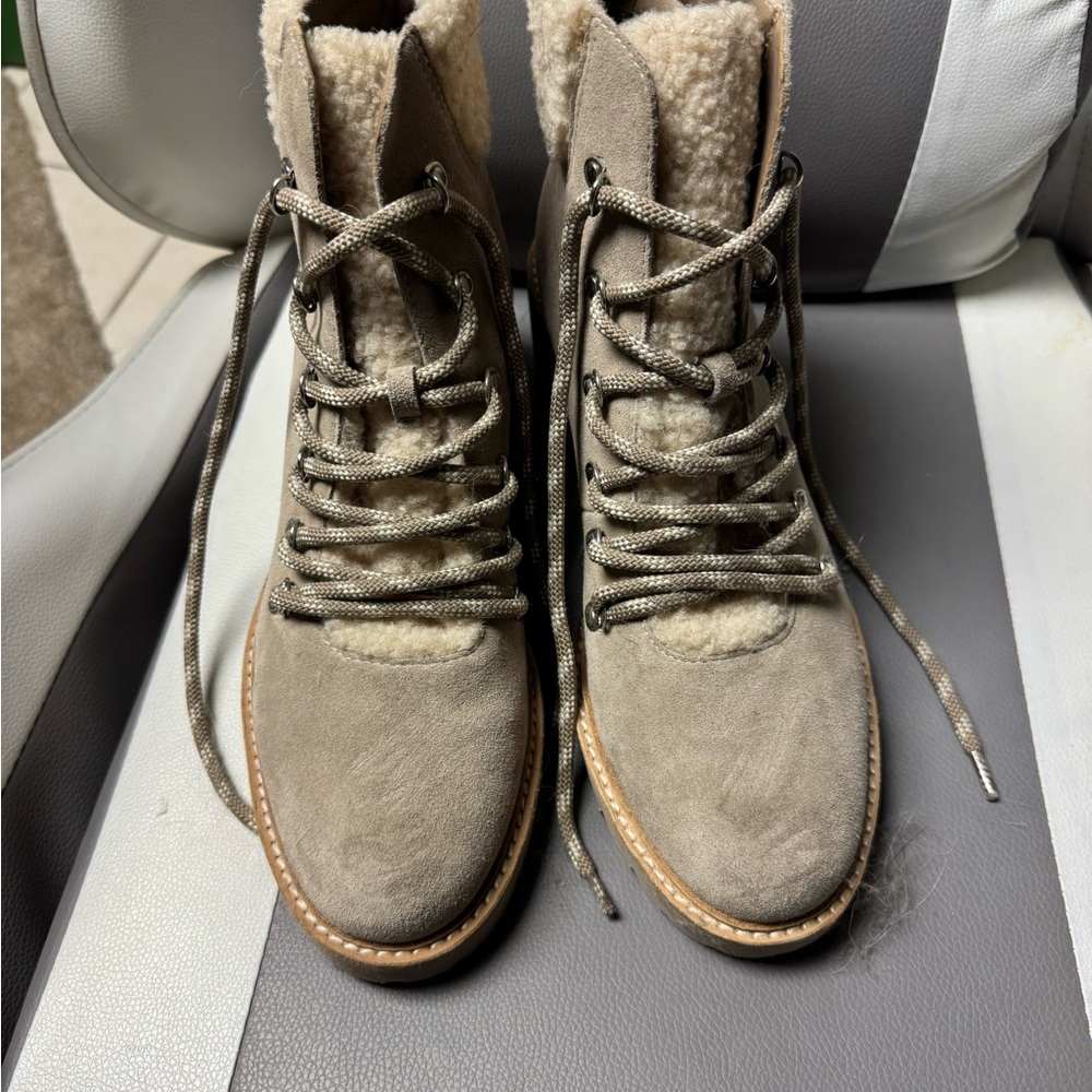 Dolce & Gabbana Tan and Cream Ankle Boots with Lace-Up Design